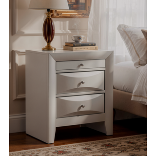 Sunvega Elegant Silver Champagne Nightstand with Three Spacious Drawers and Curved Fronts