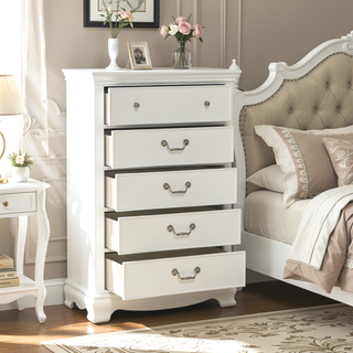 Sunvega White Wood Nightstand with Dovetail Drawers and Polished Nickel Knobs