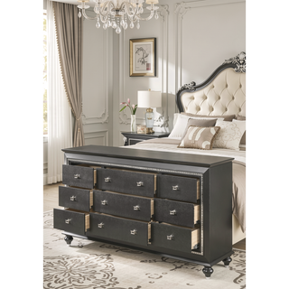 Sunvega Kaitlyn Metallic Gray Finish Wood Nightstand with Two Drawers and Crystal Trim