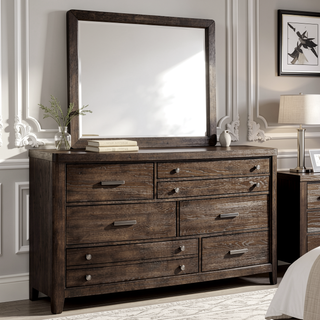Sunvega Antique Brown Finish Cedar Lined Bottom Drawers Seven Storage Dresser
