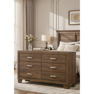 Sunvega Modern Oak Finish Dresser with Six Spacious Drawers for Bedroom