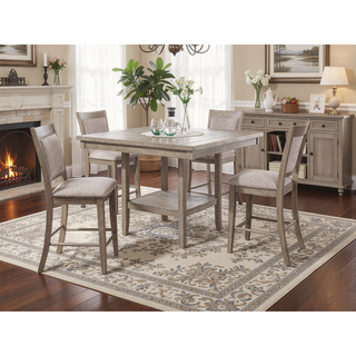 Sunvega Contemporary Farmhouse Square Dining Table with Faux Marble Lazy Susan