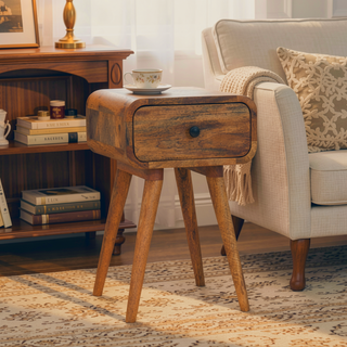 Sunvega Mini Oak-ish Nightstand with Nordic Legs and Single Drawer