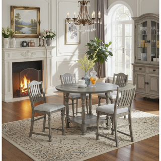 Sunvega Light Grey Acacia Veneer Round Dining Table with Open Shelf