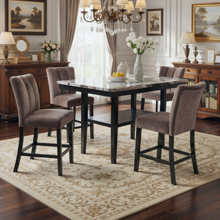 Sunvega 60 Inch Counter Dining Table with Black Base and Marble Top