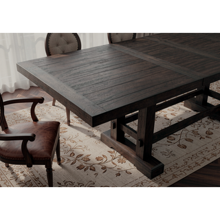 Sunvega Dark Brown Mango Wood Plank Effect Counter Table with Double Pedestal Base