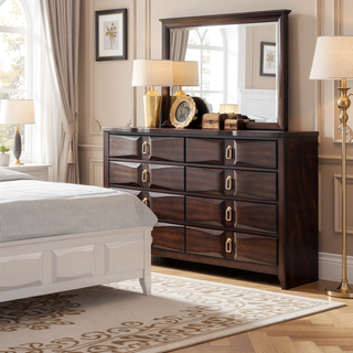 Sunvega Lancaster Espresso Finish Dresser with Eight Spacious Drawers for Bedroom