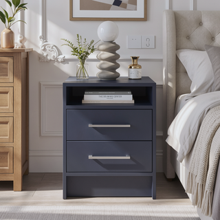 Sunvega Modern Nightstand with Two Spacious Drawers and Metal Handles for Bedroom