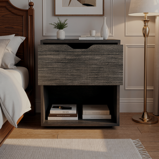 Sunvega Light Gray Nightstand End Table with Drawer and Open Shelf