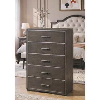 Sunvega Modern Gray Oak Chest with Five Spacious Drawers and Acrylic Trim