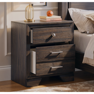 Sunvega Dark Gray Finish 3 Drawers Nightstand with Smooth Metal Glides