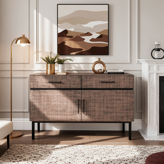 Sunvega Solid Wood Frame Accent Cabinet with Drawers and Metal Legs