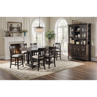 Sunvega Dark Brown Mango Wood Plank Effect Counter Table with Double Pedestal Base