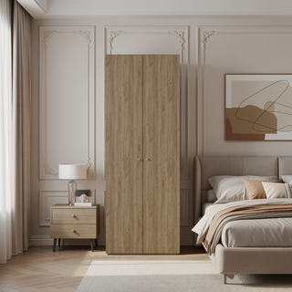 Sunvega Wenge 2-Door Tall Wardrobe Cabinet with Hanging Rod for Bedroom