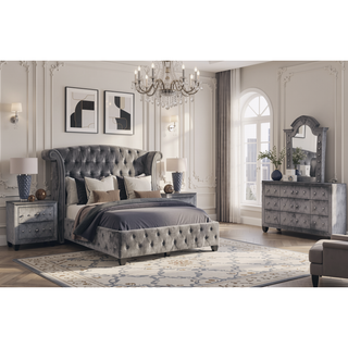 Sunvega Sophia Cream Velvet Upholstered Crystal Tufted 5-Drawer Chest for Bedroom