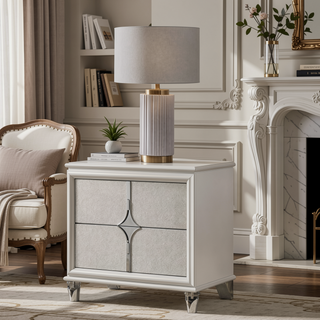Sunvega Pearl White Contemporary 2-Drawer Nightstand with Chrome Metal Pulls