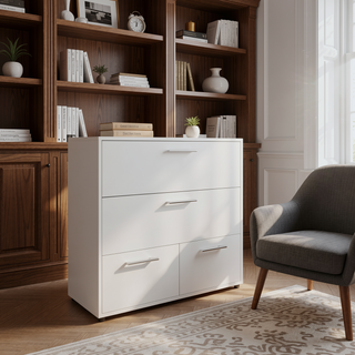 Sunvega White Minimalist Four Drawer Dresser for Bedroom Storage