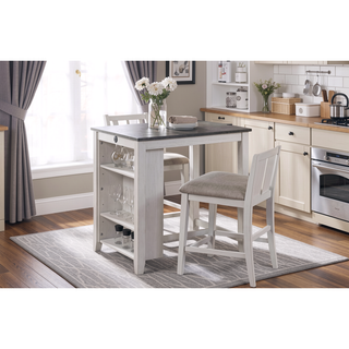 Sunvega Counter Height Dining Set with Display Shelf USB Ports and Fabric Chairs