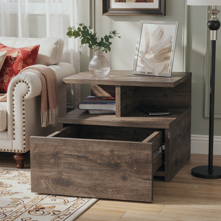 Sunvega Macadamia 2-Tier Shelf Floating Nightstand with Wall-Mount for Bedroom Storage