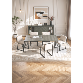 Sunvega Modern Dining Chairs Set of 2 with Upholstered Linen Cushions and Iron Racks