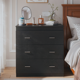 Sunvega Black Wengue Finish Three Drawer Dresser with Metal Handles