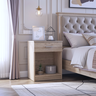 Sunvega Light Grey Nightstand with Single Drawer and Shelf for Bedroom Storage