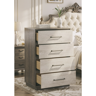 Sunvega Modern Two-Tone Wood Chest with Four Spacious Drawers for Storage