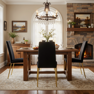 Sunvega Golden Legs and Black Seat Comfortable Durable Dining Chair Set of 4