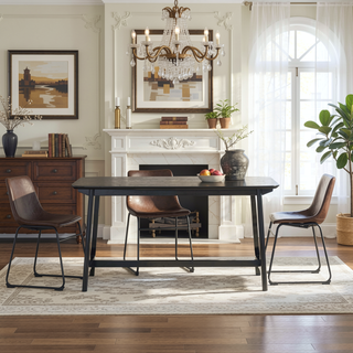 Sunvega Mid-Century Modern Dining Table with Trestle Base and Black Ash Veneer