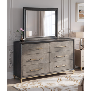 Sunvega Contemporary Dark Wood Nightstand with Brushed Gold Hardware and Tapered Legs