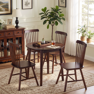 Sunvega Mid-Century Modern Walnut Round Dining Table with White Pedestal Base for 4