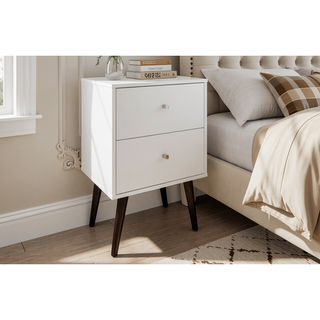 Sunvega Modern White and Brown Nightstand with 2 Drawers for Bedroom
