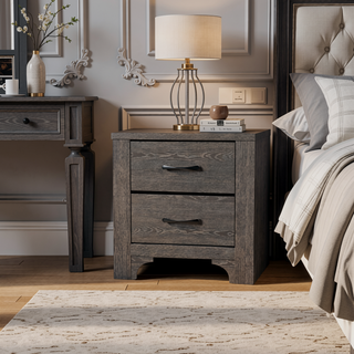 Sunvega Modern Farmhouse Stone Brown Nightstand with Two Drawers