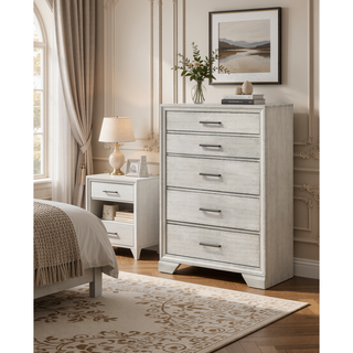 Sunvega Two Drawer Nightstand with Contemporary Style and Dark Wood Finish