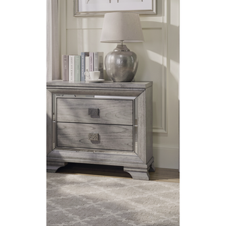 Sunvega Contemporary Glam Light Gray Brown Nightstand with Mirrored Accents and 2 Drawers
