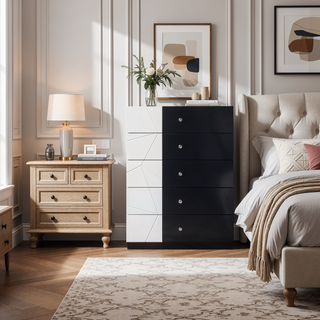 Sunvega Modern Bedroom Chest with Black and White Lacquer Finish and Crystal Knob