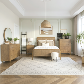 Sunvega Stevie Sand Wash Rectangular 8-Drawer Dresser with Metal Bases and Felt-Lined Drawers