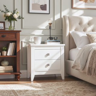 Sunvega Modern Oak Nightstand with 3 Drawers and Glam Metal Handles for Bedroom