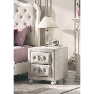 Sunvega Beige Fabric Nightstand with Two 10 by 13 by 5 Inch Storage Drawers