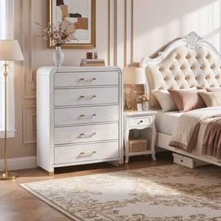 Sunvega Fluted Gold Metal Nightstand with Spacious Drawer and Rounded Sides