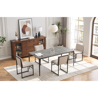 Sunvega Modern Dining Chairs Set of 2 with Upholstered Linen Cushions and Iron Racks
