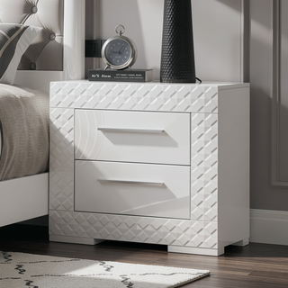 Sunvega Glam Style White High Gloss Finish Nightstand with Chrome Hardware