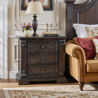 Sunvega Traditional Vintage Nightstand with 3 Dovetail Drawers Espresso Finish