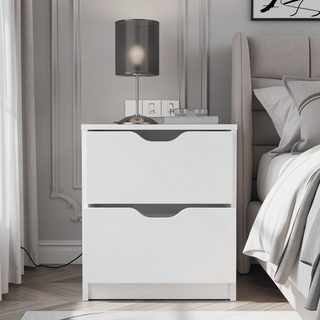 Sunvega White Nightstand with Two Drawers for Bedroom or Living Room End Table