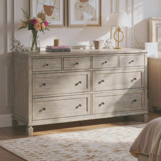 Sunvega Gray Oak Finish Classic Transitional Nightstand with 2 Drawers and Open Shelf