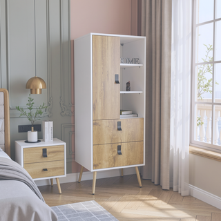 Sunvega Tall Dresser with Door, 2 Drawers, and Open Shelves for Storage