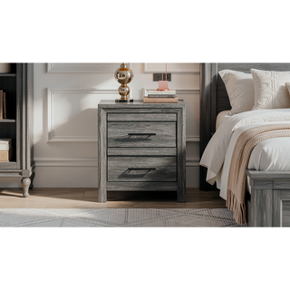 Sunvega Modern Gray Wood 2-Drawer Nightstand with Black Handles for Bedroom Storage