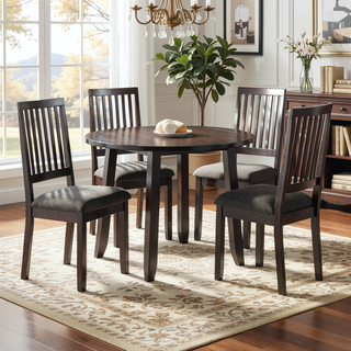 Sunvega 5-Piece Dining Set with Espresso Finish and Gray Tweed Chairs