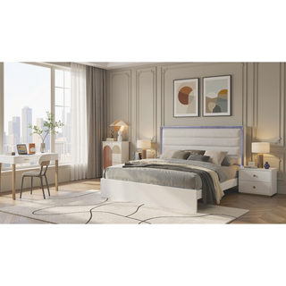 Sunvega Sleek White Modern Nightstand with Two Spacious Drawers for Bedside