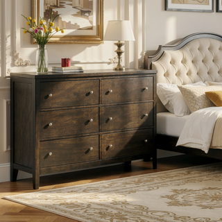 Sunvega Dark Cocoa Six-Drawer Dresser Cabinet with Brushed Nickel Hardware